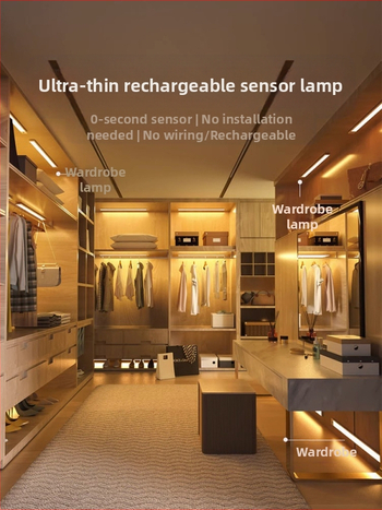 Дълга LED лента за крушки, светлинен колан, зареждане, без окабеляване, магнитен, самозалепващ се, за коридор, гардероб, контрол на осветлението, шкаф, нощна лампа