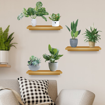 Διακοσμητικό αυτοκόλλητο τοίχου τοίχου με πράσινο φύλλο και πράσινο φυτό σε γλάστρα JS-N, διακοσμητικό αυτοκόλλητο τοίχου με φόντο το σαλόνι