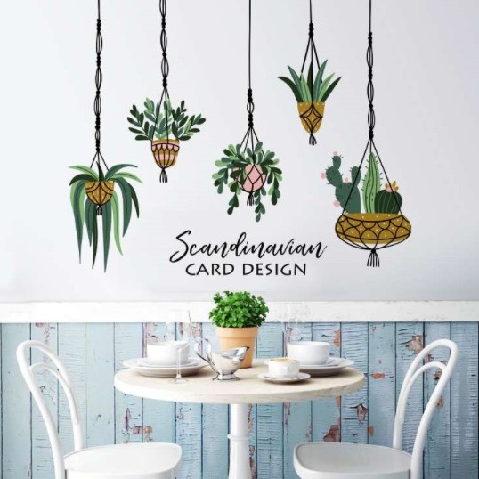 Rohelise lehega rohelise taimega potis seinamaaling, dekoratiivne PVC-kleebis JS-N, piiriülene elutoa taustaga seinale dekoratiivne seinakleebis