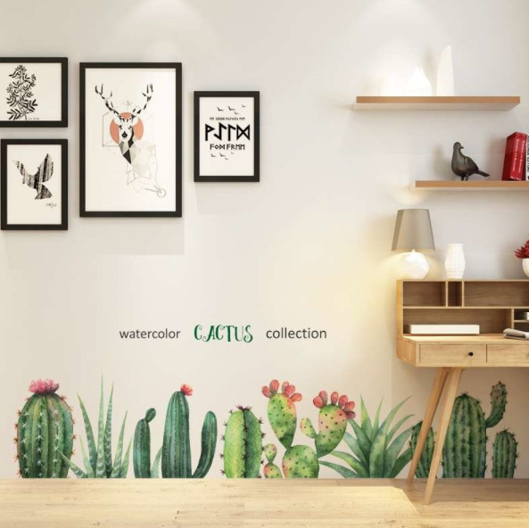 Rohelise lehega rohelise taimega potis seinamaaling, dekoratiivne PVC-kleebis JS-N, piiriülene elutoa taustaga seinale dekoratiivne seinakleebis