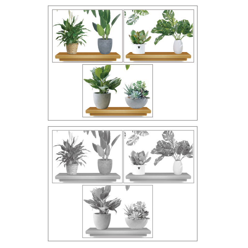 Rohelise lehega rohelise taimega potis seinamaaling, dekoratiivne PVC-kleebis JS-N, piiriülene elutoa taustaga seinale dekoratiivne seinakleebis