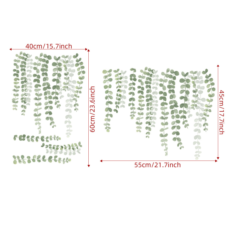 Rohelise lehega rohelise taimega potis seinamaaling, dekoratiivne PVC-kleebis JS-N, piiriülene elutoa taustaga seinale dekoratiivne seinakleebis