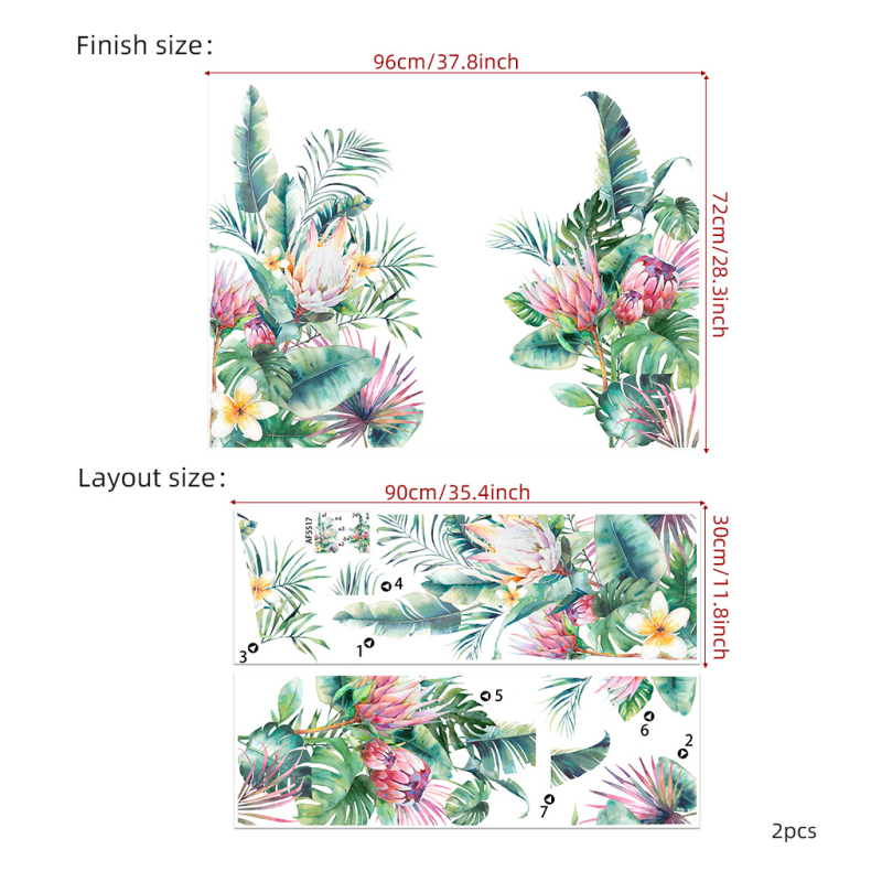 Rohelise lehega rohelise taimega potis seinamaaling, dekoratiivne PVC-kleebis JS-N, piiriülene elutoa taustaga seinale dekoratiivne seinakleebis