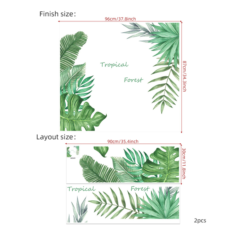 Rohelise lehega rohelise taimega potis seinamaaling, dekoratiivne PVC-kleebis JS-N, piiriülene elutoa taustaga seinale dekoratiivne seinakleebis