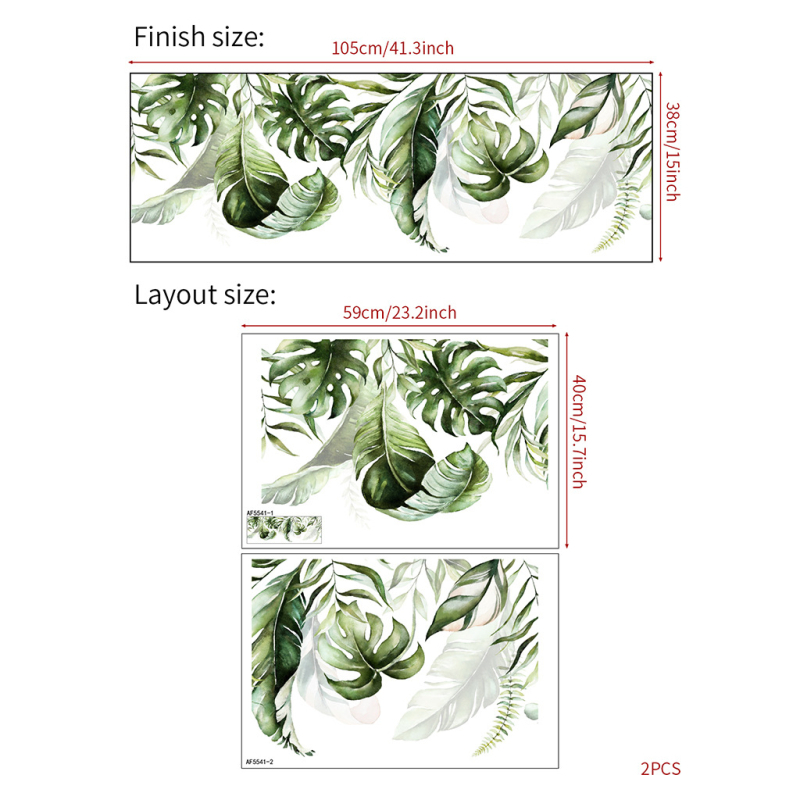 Rohelise lehega rohelise taimega potis seinamaaling, dekoratiivne PVC-kleebis JS-N, piiriülene elutoa taustaga seinale dekoratiivne seinakleebis