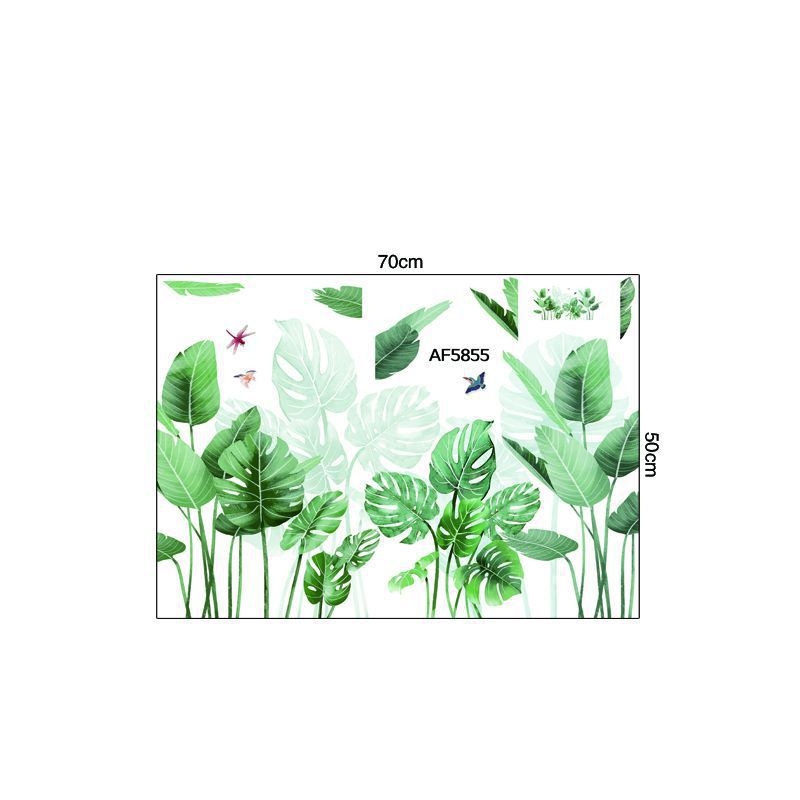 Rohelise lehega rohelise taimega potis seinamaaling, dekoratiivne PVC-kleebis JS-N, piiriülene elutoa taustaga seinale dekoratiivne seinakleebis