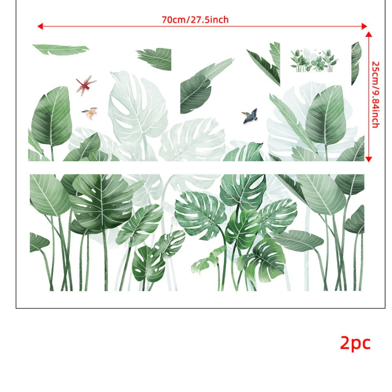 Rohelise lehega rohelise taimega potis seinamaaling, dekoratiivne PVC-kleebis JS-N, piiriülene elutoa taustaga seinale dekoratiivne seinakleebis