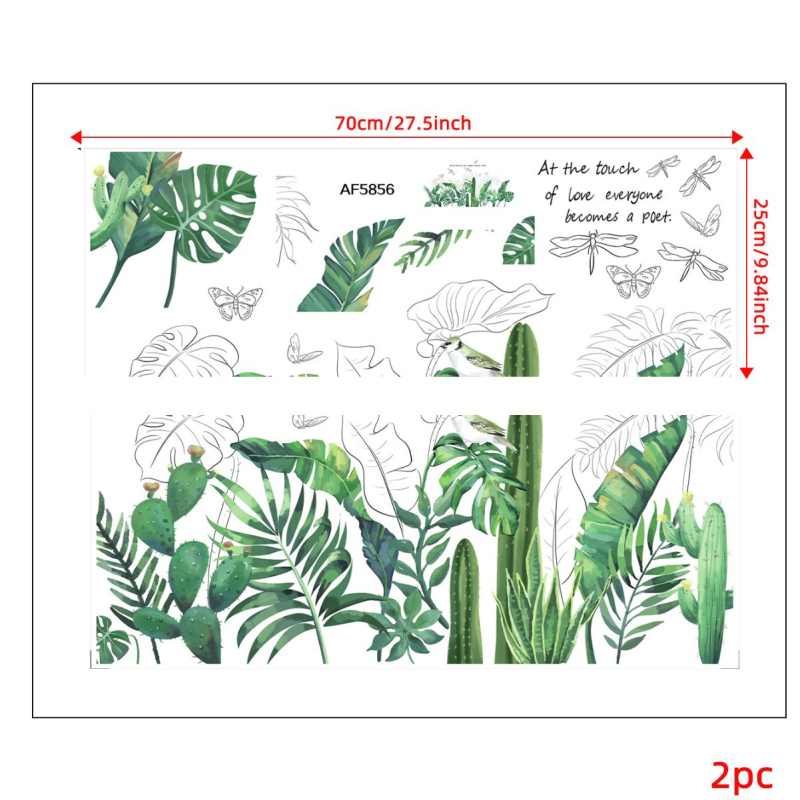 Rohelise lehega rohelise taimega potis seinamaaling, dekoratiivne PVC-kleebis JS-N, piiriülene elutoa taustaga seinale dekoratiivne seinakleebis