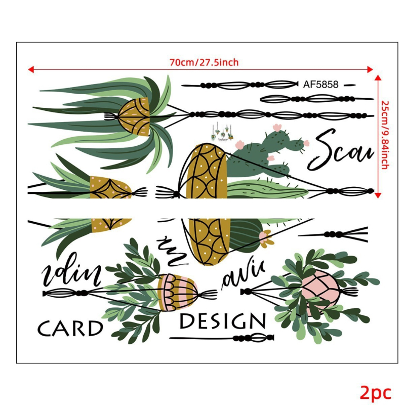 Rohelise lehega rohelise taimega potis seinamaaling, dekoratiivne PVC-kleebis JS-N, piiriülene elutoa taustaga seinale dekoratiivne seinakleebis