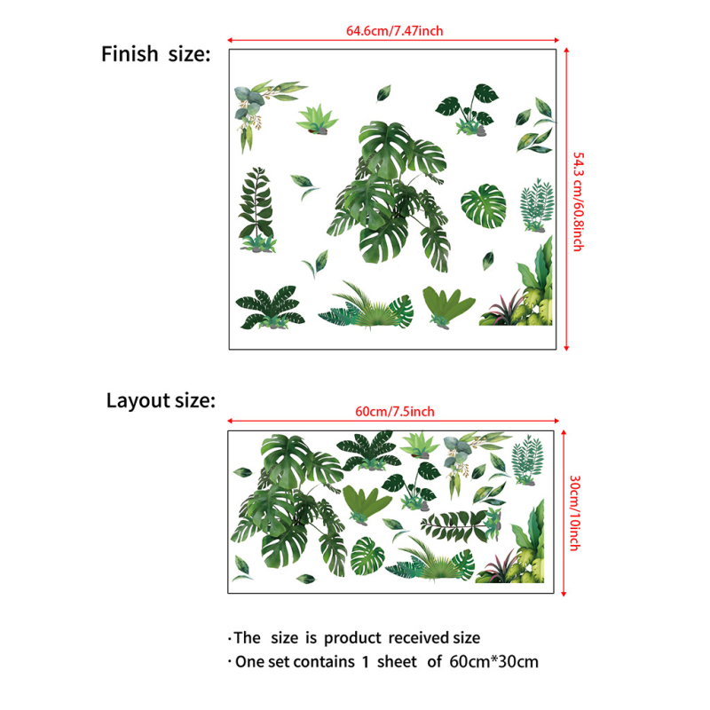 Rohelise lehega rohelise taimega potis seinamaaling, dekoratiivne PVC-kleebis JS-N, piiriülene elutoa taustaga seinale dekoratiivne seinakleebis