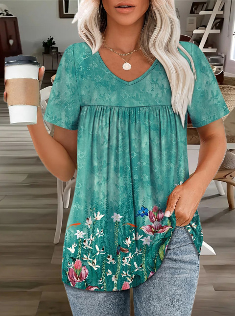 2025. aasta Euroopa ja Ameerika piiriülene uus suvine trükitud lühikeste varrukatega V-kaelusega naiste trendikas poolvarrukatega kvaliteetne elastne kleit