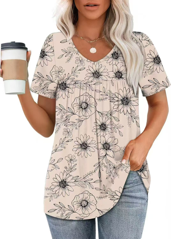 2025. aasta Euroopa ja Ameerika piiriülene uus suvine trükitud lühikeste varrukatega V-kaelusega naiste trendikas poolvarrukatega kvaliteetne elastne kleit