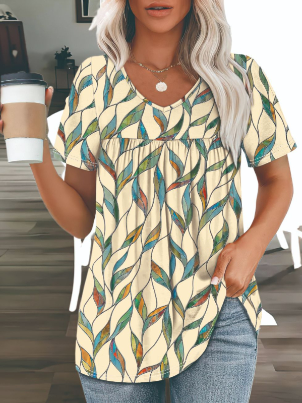 2025. aasta Euroopa ja Ameerika piiriülene uus suvine trükitud lühikeste varrukatega V-kaelusega naiste trendikas poolvarrukatega kvaliteetne elastne kleit