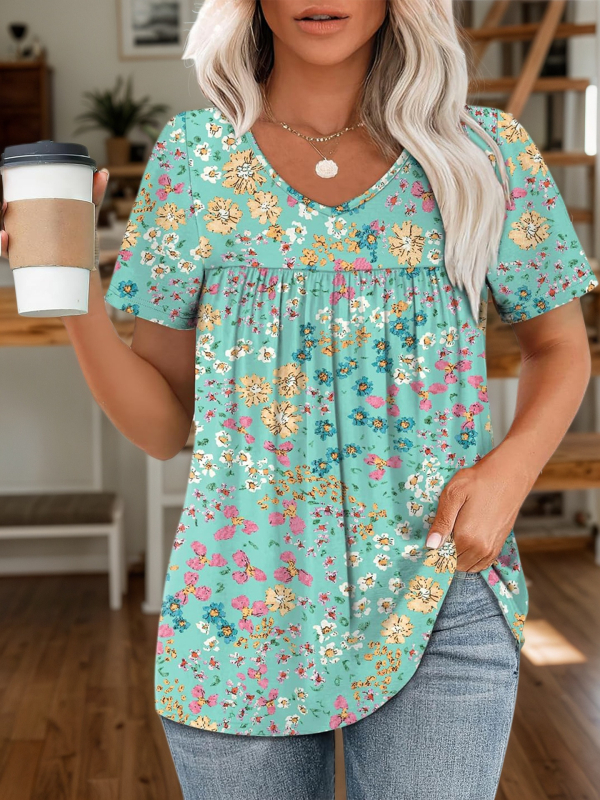 2025. aasta Euroopa ja Ameerika piiriülene uus suvine trükitud lühikeste varrukatega V-kaelusega naiste trendikas poolvarrukatega kvaliteetne elastne kleit