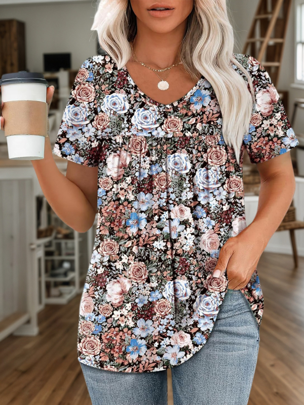 2025. aasta Euroopa ja Ameerika piiriülene uus suvine trükitud lühikeste varrukatega V-kaelusega naiste trendikas poolvarrukatega kvaliteetne elastne kleit