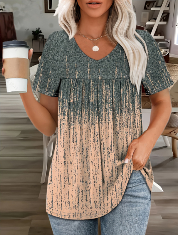 2025. aasta Euroopa ja Ameerika piiriülene uus suvine trükitud lühikeste varrukatega V-kaelusega naiste trendikas poolvarrukatega kvaliteetne elastne kleit