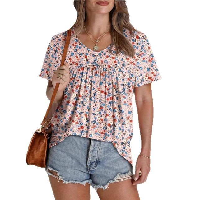 2025. aasta Euroopa ja Ameerika piiriülene uus suvine trükitud lühikeste varrukatega V-kaelusega naiste trendikas poolvarrukatega kvaliteetne elastne kleit