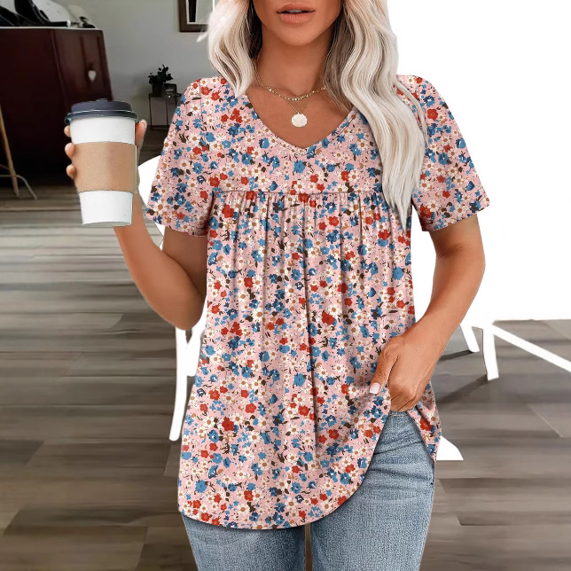 2025. aasta Euroopa ja Ameerika piiriülene uus suvine trükitud lühikeste varrukatega V-kaelusega naiste trendikas poolvarrukatega kvaliteetne elastne kleit