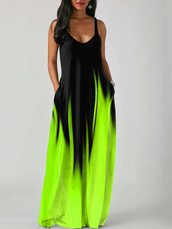 Rochie lungă din talie medie, elegantă, cu imprimeu, din materiale europene și americane, transfrontaliere, de primăvară și de vară