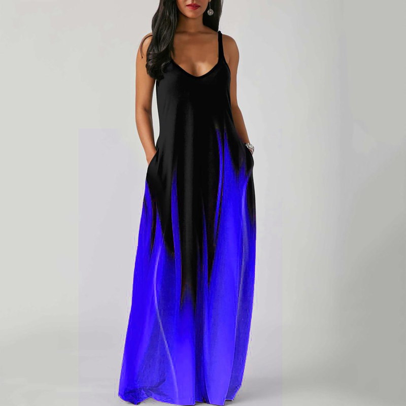 Rochie lungă din talie medie, elegantă, cu imprimeu, din materiale europene și americane, transfrontaliere, de primăvară și de vară