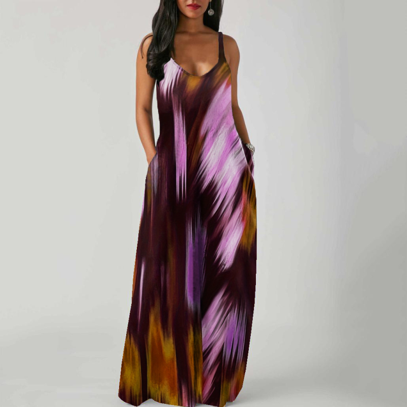 Rochie lungă din talie medie, elegantă, cu imprimeu, din materiale europene și americane, transfrontaliere, de primăvară și de vară