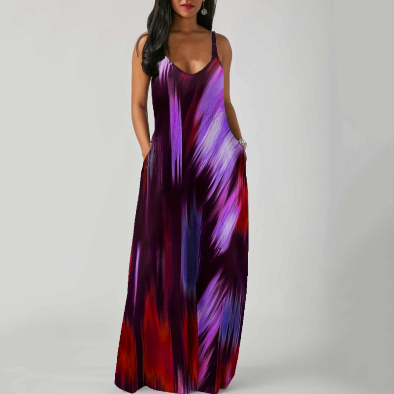 Rochie lungă din talie medie, elegantă, cu imprimeu, din materiale europene și americane, transfrontaliere, de primăvară și de vară