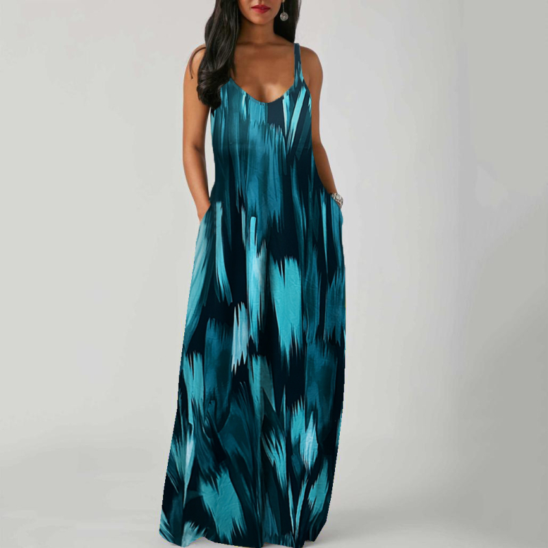 Rochie lungă din talie medie, elegantă, cu imprimeu, din materiale europene și americane, transfrontaliere, de primăvară și de vară