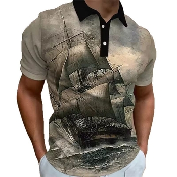 2025. gada retro burāšanas 3D drukāts polo krekls vīriešu apģērbs jūrnieku laivu vīriešu ielas ikdienas Y2K tops