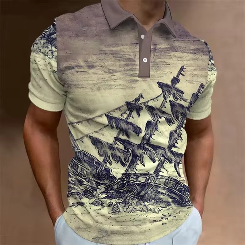 2025 m. retro stiliaus buriavimo 3D spausdinti polo marškinėliai, vyriški drabužiai, jūreivių valčių stiliaus, laisvalaikio stiliaus, 2020 m. stiliaus palaidinė