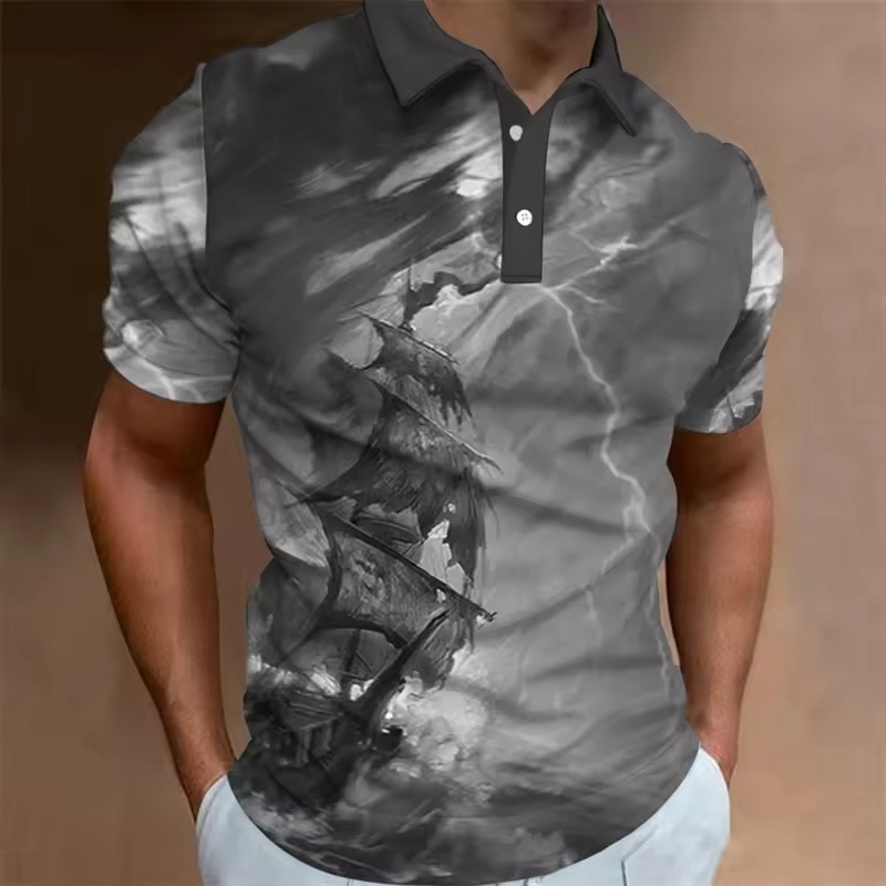 2025. gada retro burāšanas 3D drukāts polo krekls vīriešu apģērbs jūrnieku laivu vīriešu ielas ikdienas Y2K tops