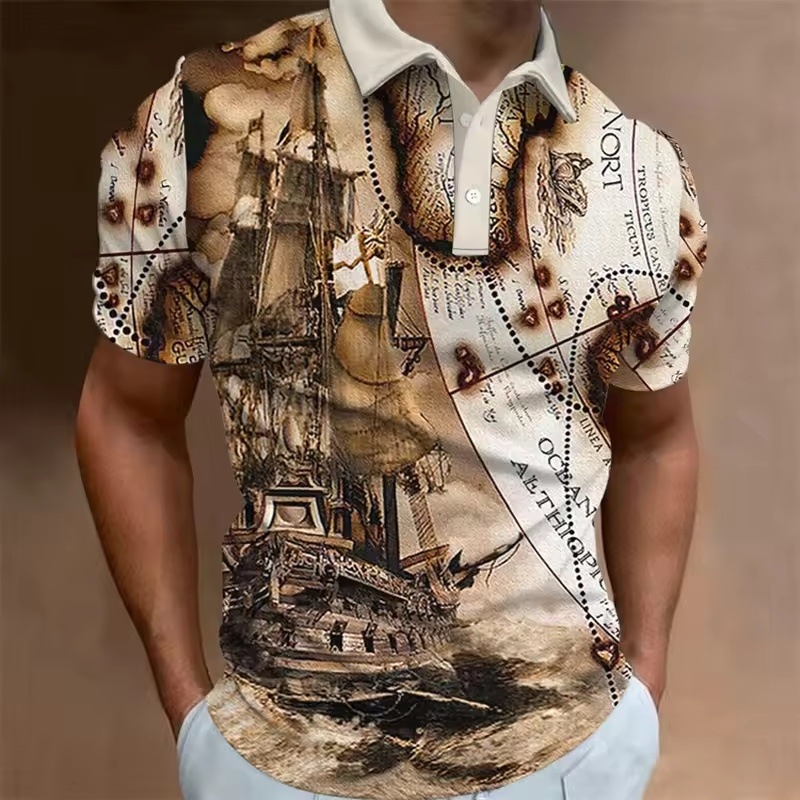 2025. gada retro burāšanas 3D drukāts polo krekls vīriešu apģērbs jūrnieku laivu vīriešu ielas ikdienas Y2K tops