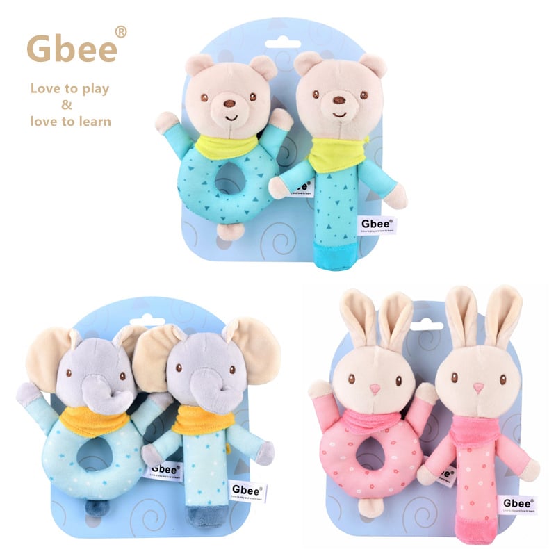 Gbee Нова цветна плетена ръчна дрънкалка за бебета, успокояваща играчка с животински мотив, 0-1 година, плюшена играчка