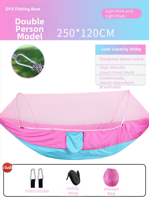 Kempinga šūpuļtīkls āra lietošanai ar pretapgāšanās funkciju, vasaras vienvietīgs un divvietīgs kempinga artefakts ar moskītu tīklu, mājsaimniecības šūpuļtīkls pret odiem