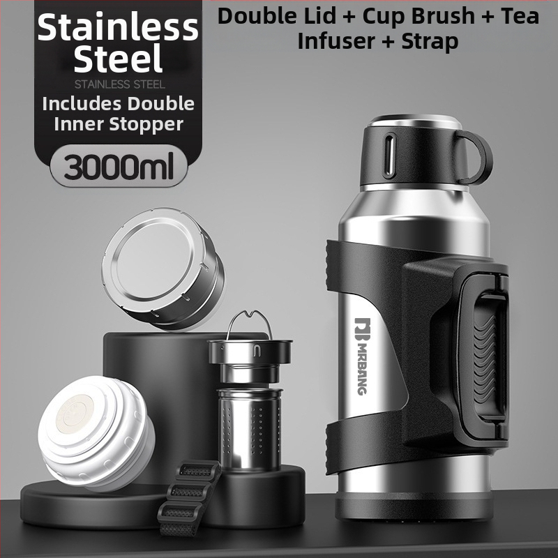 Termosas 316 Lauko didelės talpos termosas Nešiojamas termosas Automobiliui su arbatos dėžutės filtru Arbatos termosas