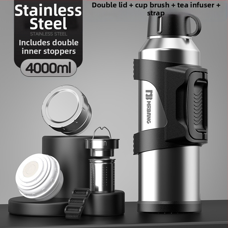 Termosas 316 Lauko didelės talpos termosas Nešiojamas termosas Automobiliui su arbatos dėžutės filtru Arbatos termosas