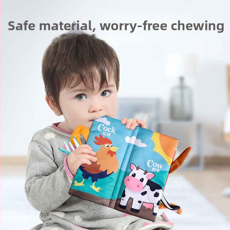 Трансгранична детска книжка с опашка от плат, образователна играчка, книга, която не може да се разкъса, бебешка книжка с кърпа, пръстен, хартия, книга за просвещение, играчки за ранно образование