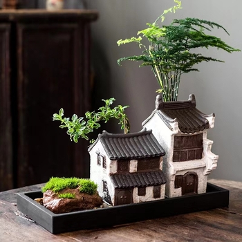 Декорация от бамбукови саксии за цветя в ретро стил, креативна зелена саксия за цветя в аквариум, пейзажна декорация за домашен офис