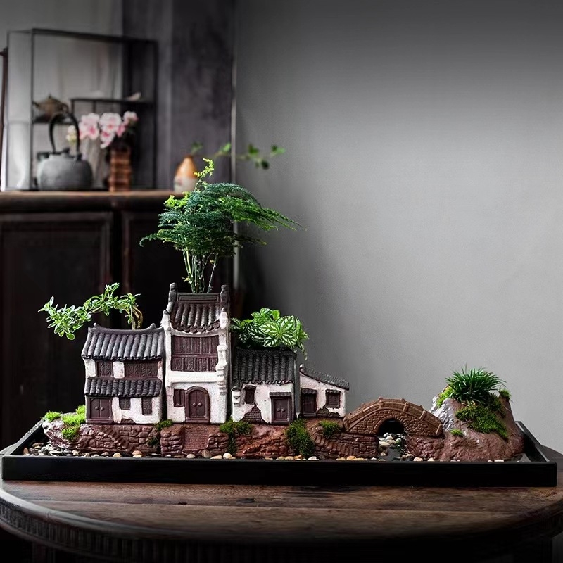 Jiangnan House bambus ghiveci de flori decorare retro creativ verde plantă ghiveci de flori acvariu peisaj decorare acasă birou