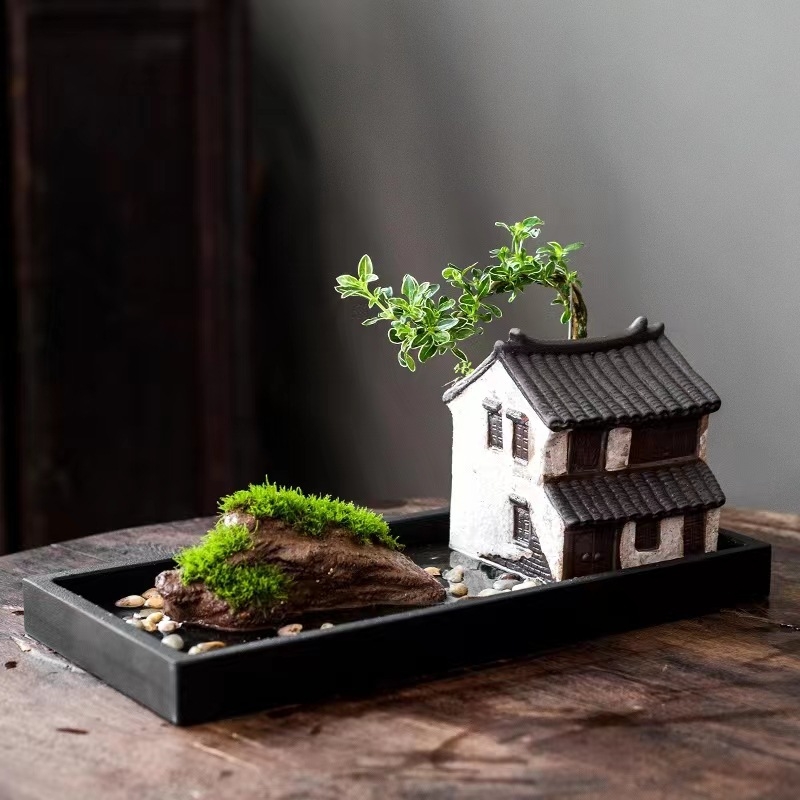 Декорация от бамбукови саксии за цветя в ретро стил, креативна зелена саксия за цветя в аквариум, пейзажна декорация за домашен офис