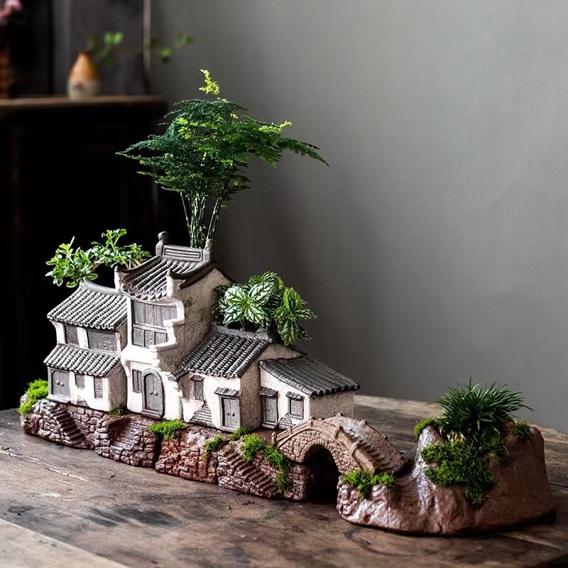 Декорация от бамбукови саксии за цветя в ретро стил, креативна зелена саксия за цветя в аквариум, пейзажна декорация за домашен офис