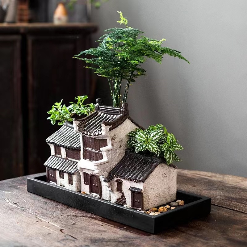 Декорация от бамбукови саксии за цветя в ретро стил, креативна зелена саксия за цветя в аквариум, пейзажна декорация за домашен офис