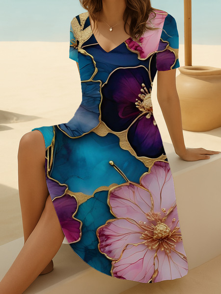 Euroopa ja Ameerika piiriülene uus sõltumatu jaama 3D-prinditud naiste prantsuse moodne V-kaelusega pühade suvekleit