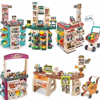 Piiriülene laste simulatsiooniga supermarketi jäätise ostukorvi komplekt krediitkaardiskanneriga pere kassapidaja supermarketi mänguasjad