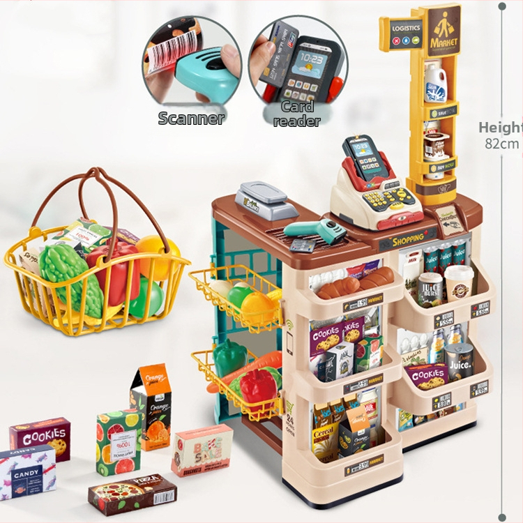 Piiriülene laste simulatsiooniga supermarketi jäätise ostukorvi komplekt krediitkaardiskanneriga pere kassapidaja supermarketi mänguasjad