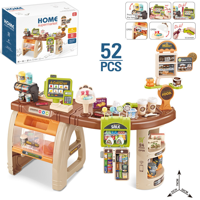 Piiriülene laste simulatsiooniga supermarketi jäätise ostukorvi komplekt krediitkaardiskanneriga pere kassapidaja supermarketi mänguasjad