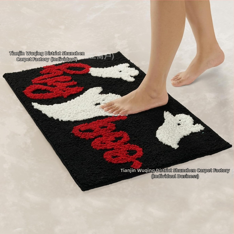 Piiriülene Halloweeni naljaka kujuga kašmiirist vannitoa libisemiskindel matt, koomiksiga sissepääsu uksematt, Temu dropshipping põrandamatt