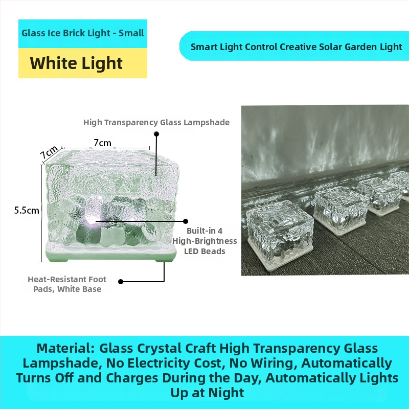 Päikeseenergial töötav LED-jääkivi lamp klaasist imitatsiooniga välistingimustes kasutatav sisehoovi põrandaplaadi lamp aia maastiku dekoratiivne maa-alune lamp telkimislamp