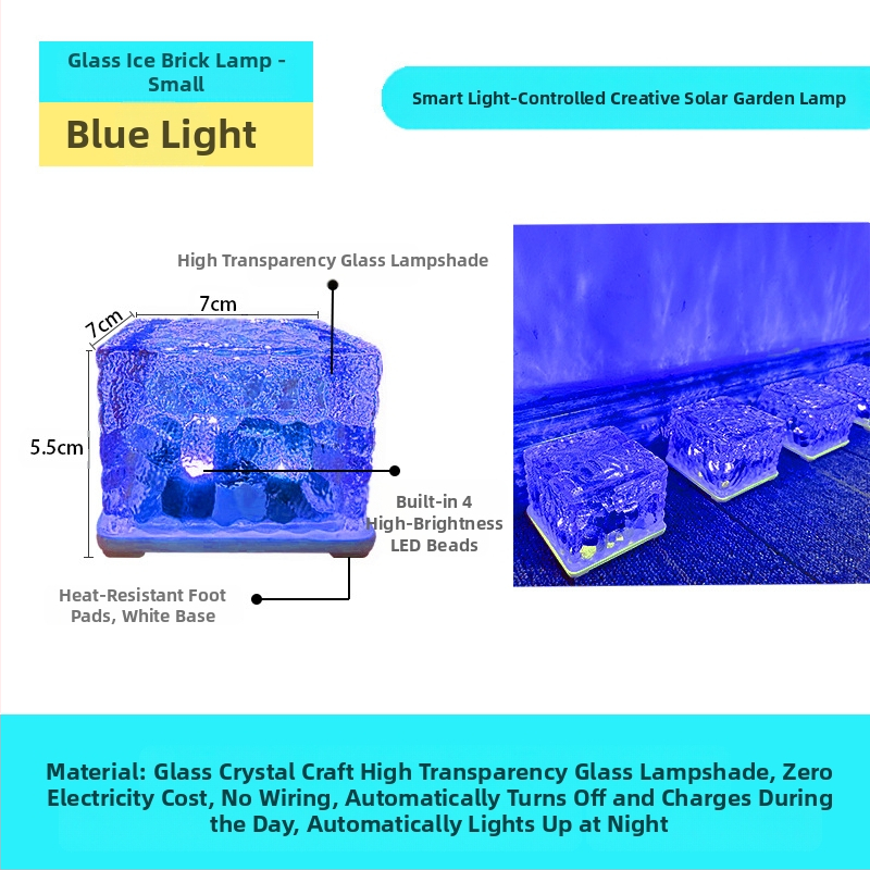 Päikeseenergial töötav LED-jääkivi lamp klaasist imitatsiooniga välistingimustes kasutatav sisehoovi põrandaplaadi lamp aia maastiku dekoratiivne maa-alune lamp telkimislamp