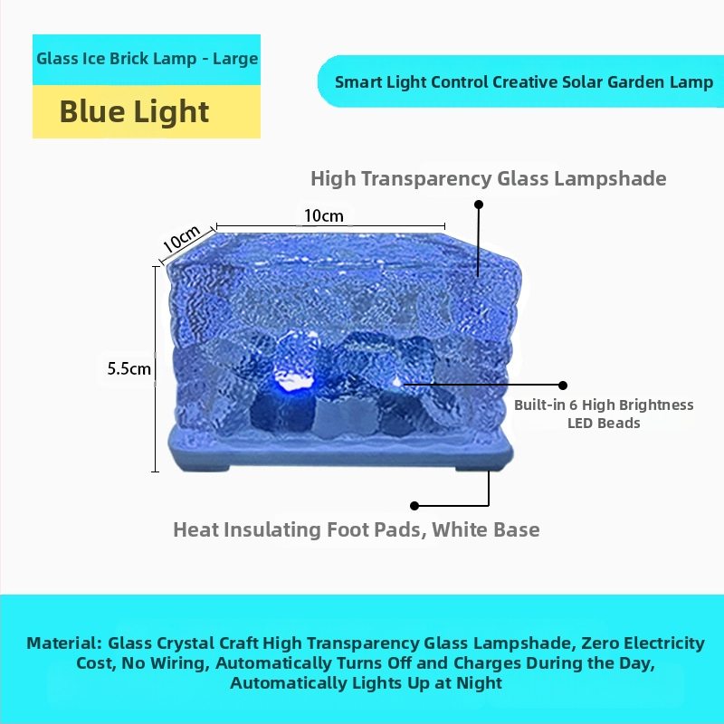 Päikeseenergial töötav LED-jääkivi lamp klaasist imitatsiooniga välistingimustes kasutatav sisehoovi põrandaplaadi lamp aia maastiku dekoratiivne maa-alune lamp telkimislamp