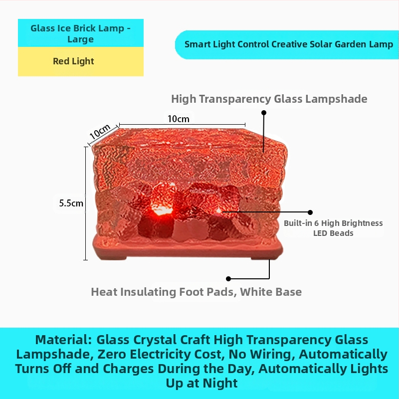 Päikeseenergial töötav LED-jääkivi lamp klaasist imitatsiooniga välistingimustes kasutatav sisehoovi põrandaplaadi lamp aia maastiku dekoratiivne maa-alune lamp telkimislamp